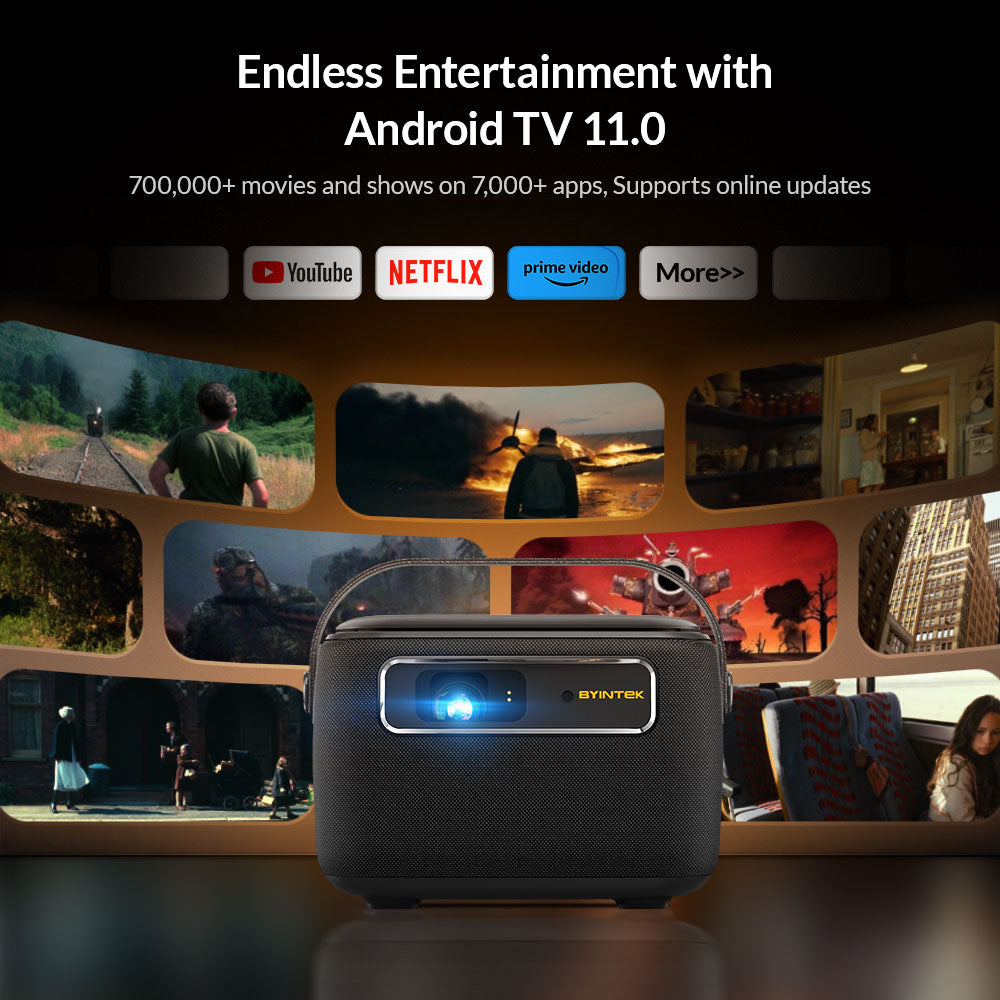 BYINTEK R20 Max Mini Projector, Smart WiFi DLP Projector, Android 11.0, 15600mAh Battery,  3D Theater