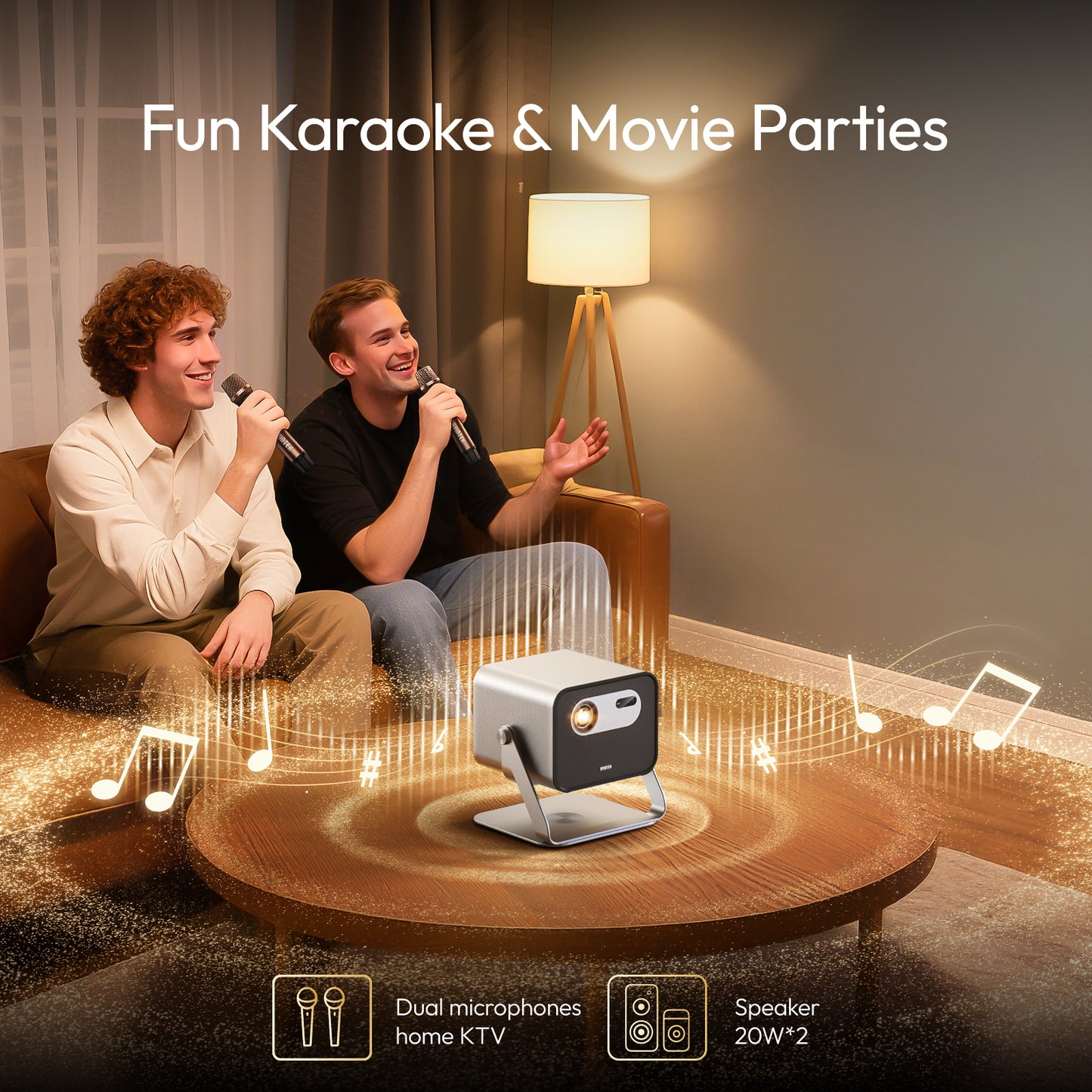 BYINTEK R90 Max 1080p DLP Projector 2200 ANSI Lumens Android 11.0 Projector Home Karaoke