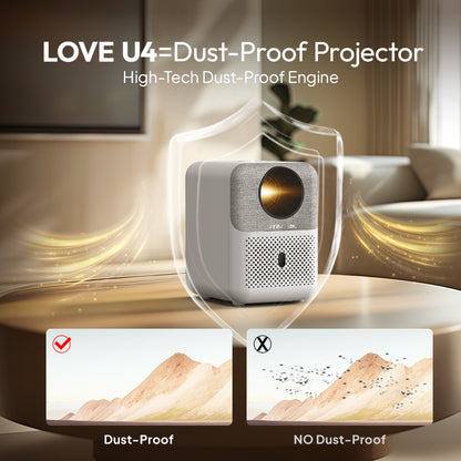LOVE U4 Mini Home Theater Projector 1080P 4k Mini Projector Android WIFI， Fully Sealed Dustproof